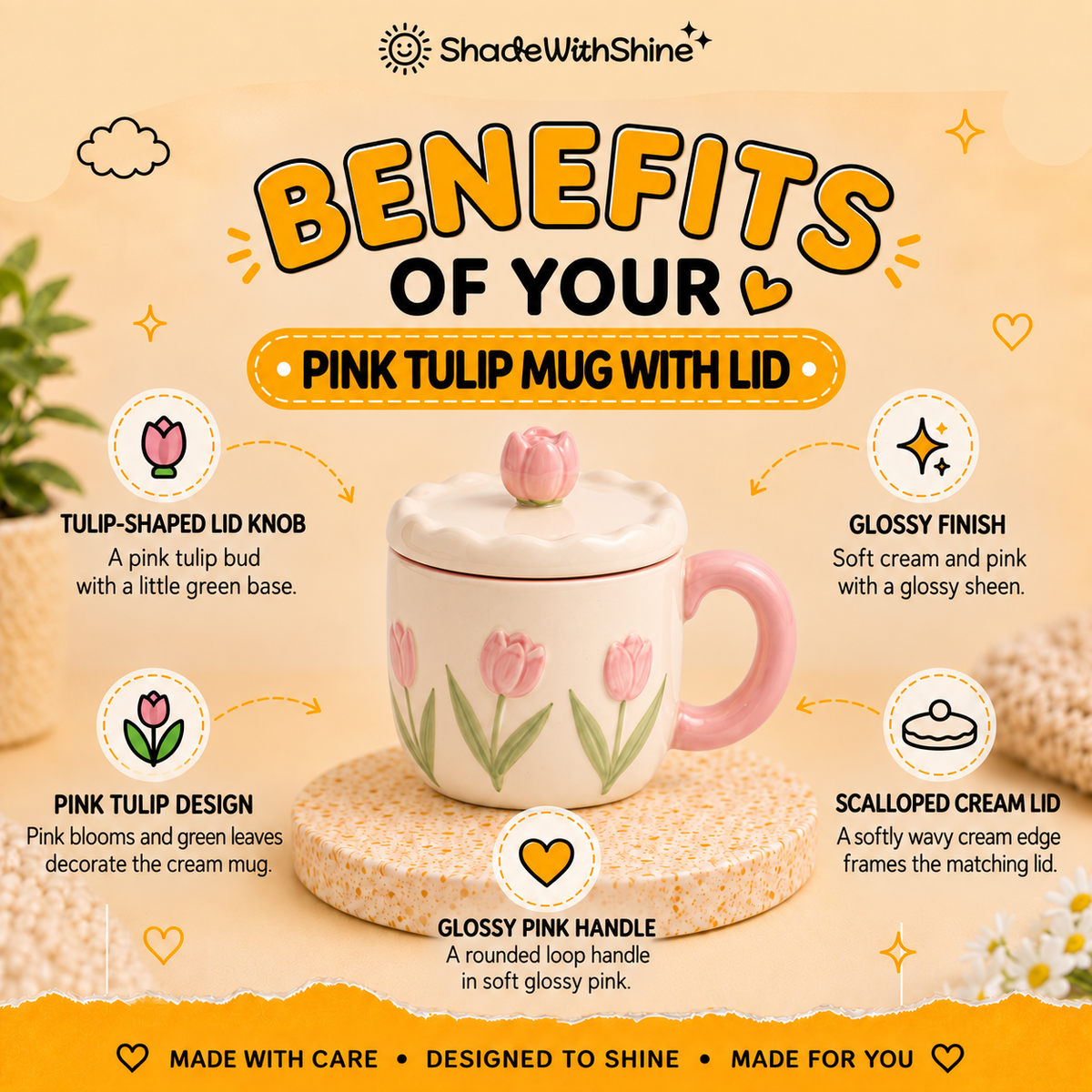 Pink Tulip Mug with Lid