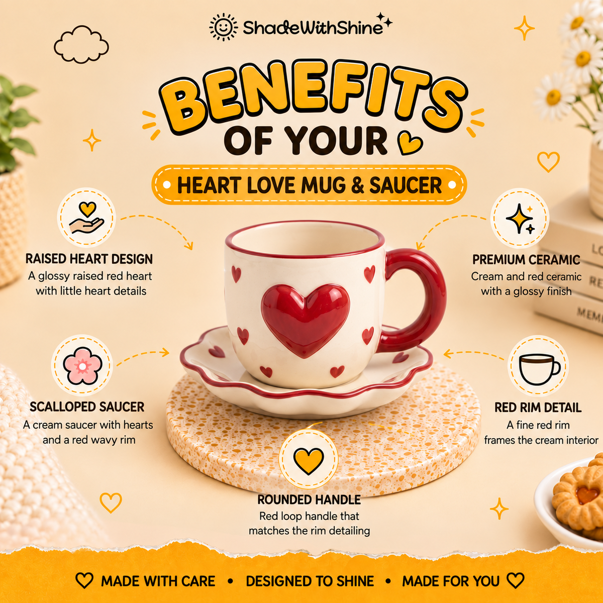 Heart Love Mug & Saucer