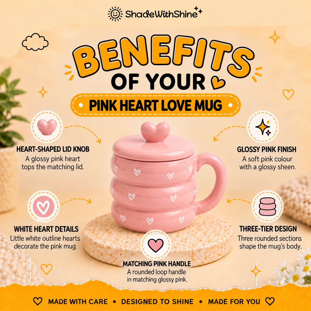 Pink Heart Love Mug with Lid