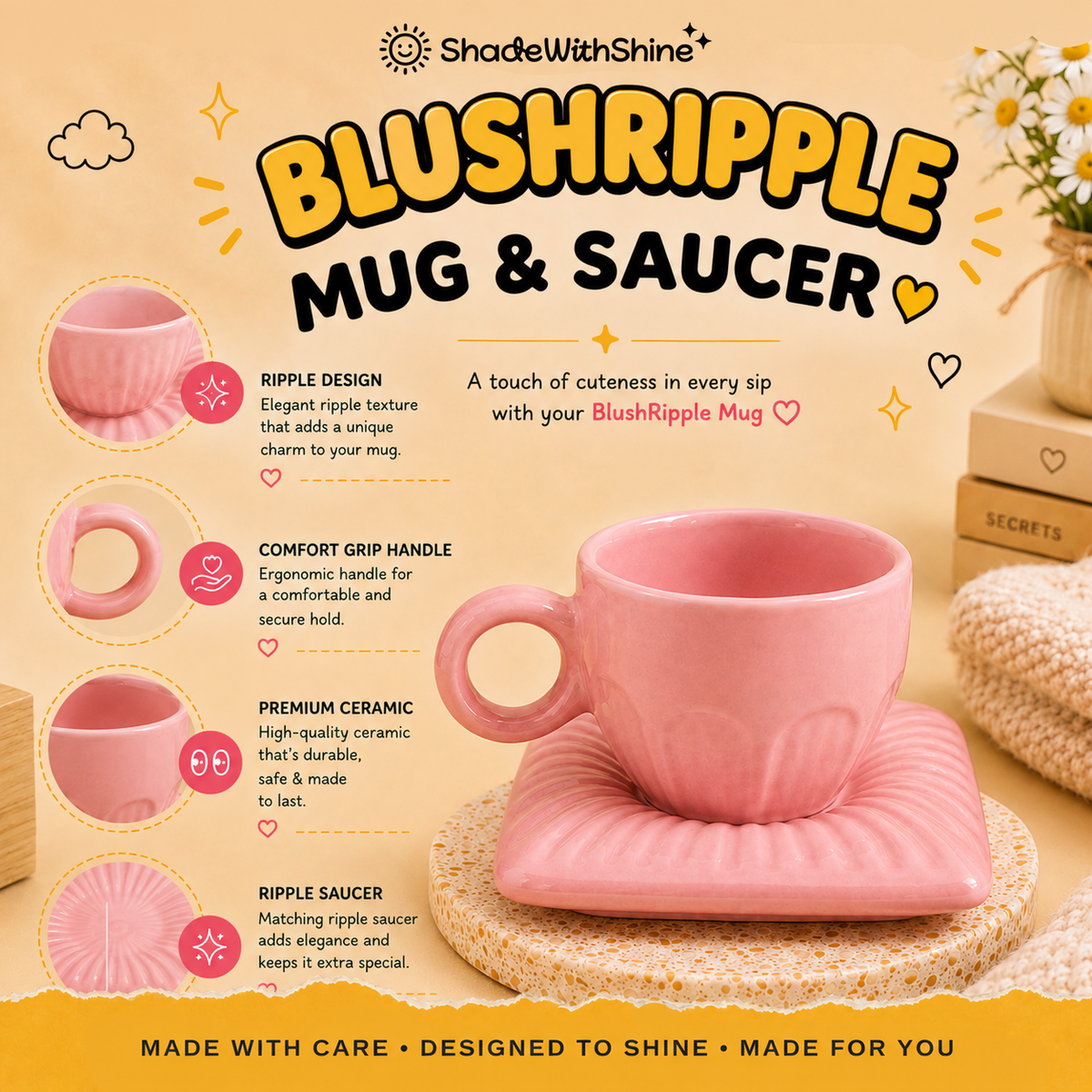 BlushRipple Mug & Saucer