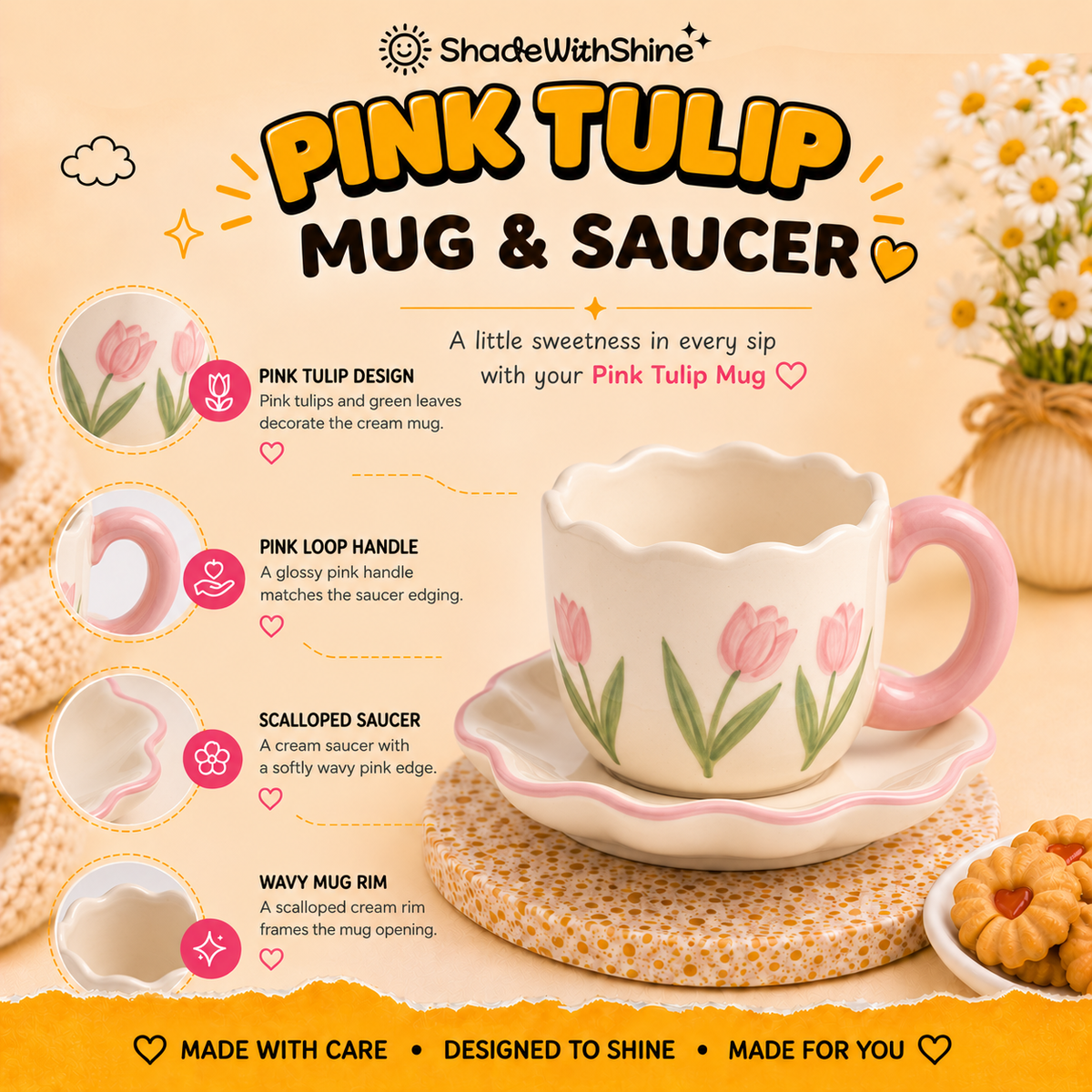Pink Tulip Mug & Saucer