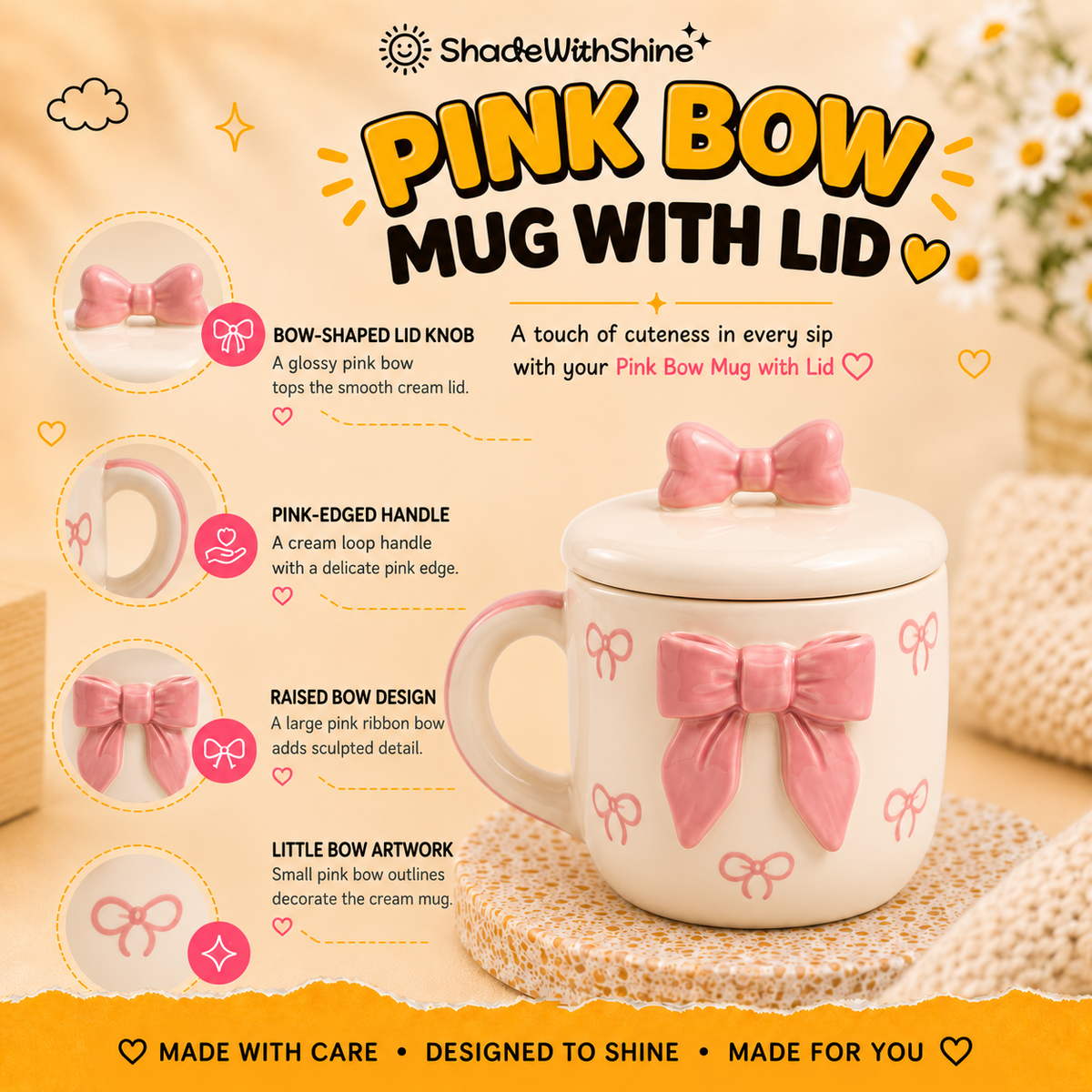 Pink Bow Mug with Lid