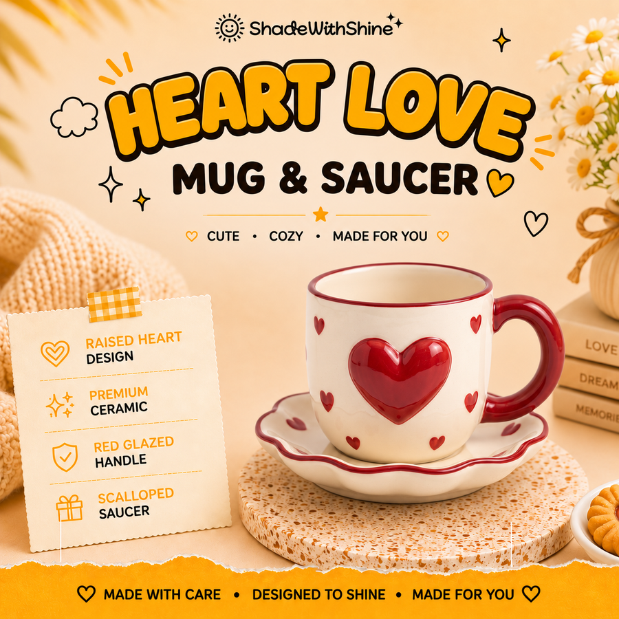 Heart Love Mug & Saucer