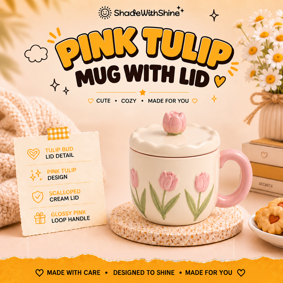 Pink Tulip Mug with Lid