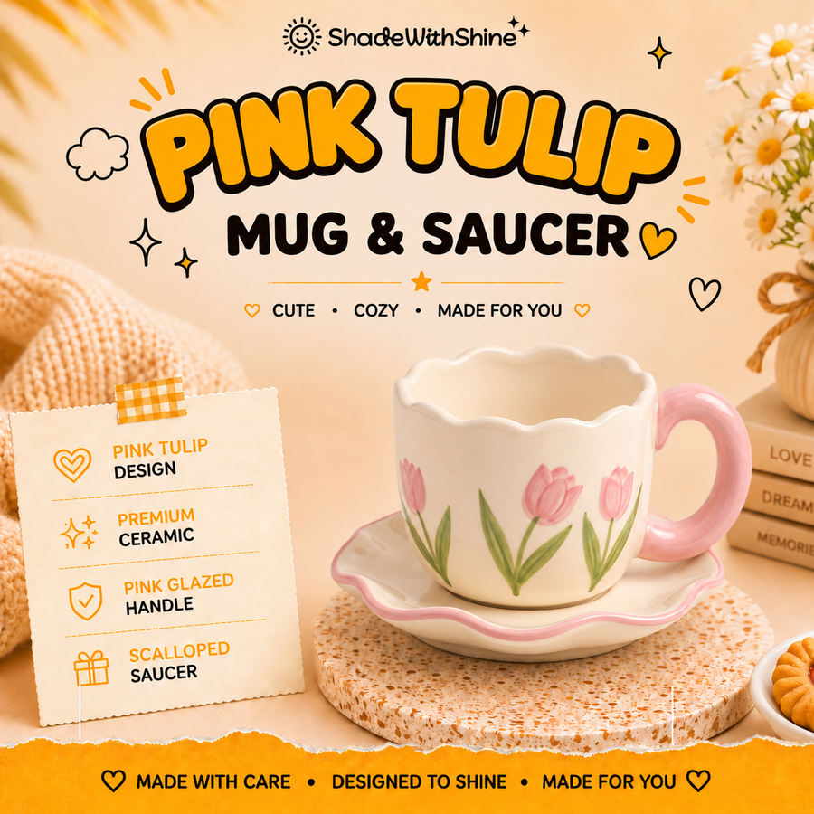 Pink Tulip Mug & Saucer