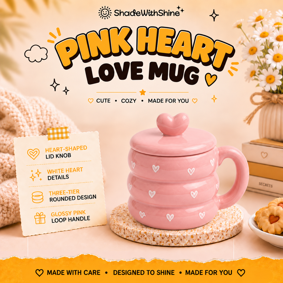 Pink Heart Love Mug with Lid