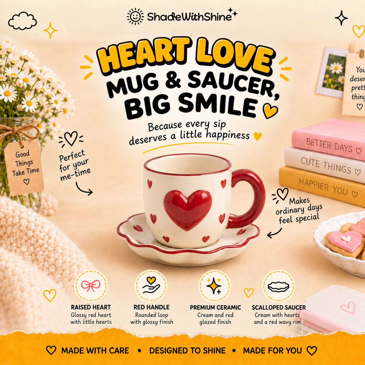 Heart Love Mug & Saucer