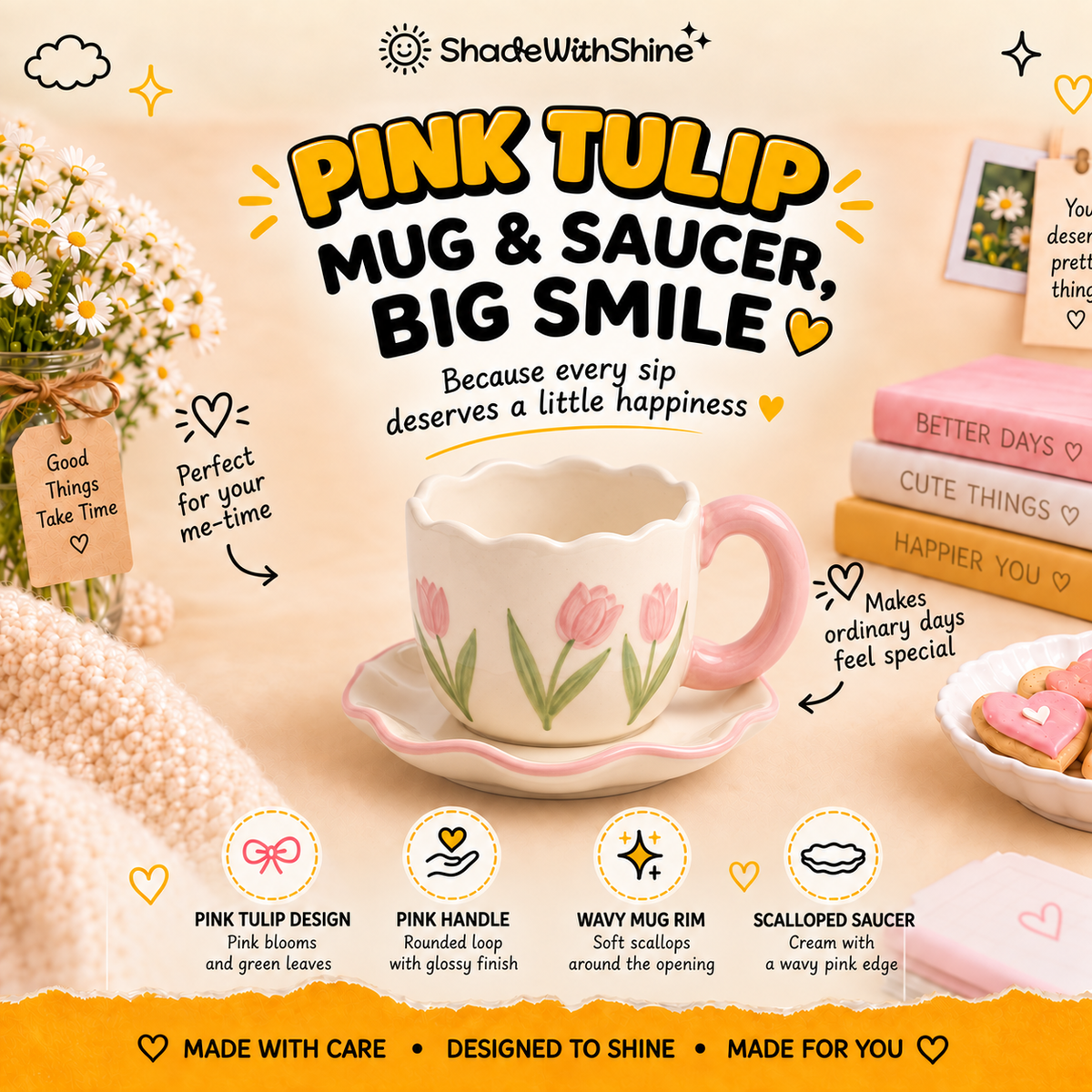 Pink Tulip Mug & Saucer