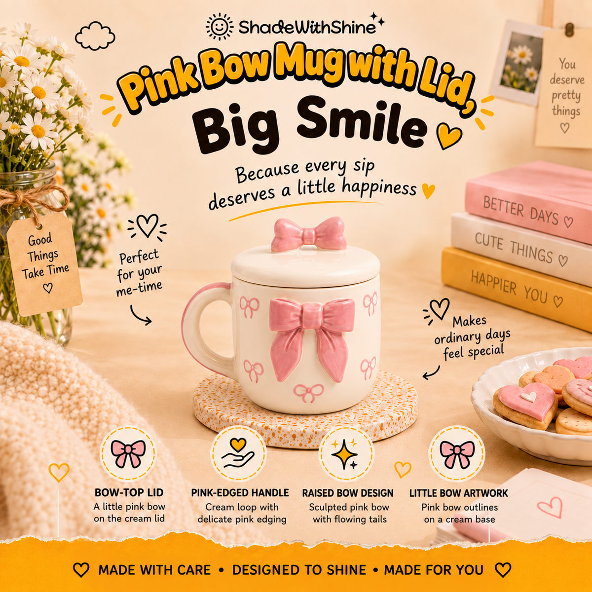 Pink Bow Mug with Lid