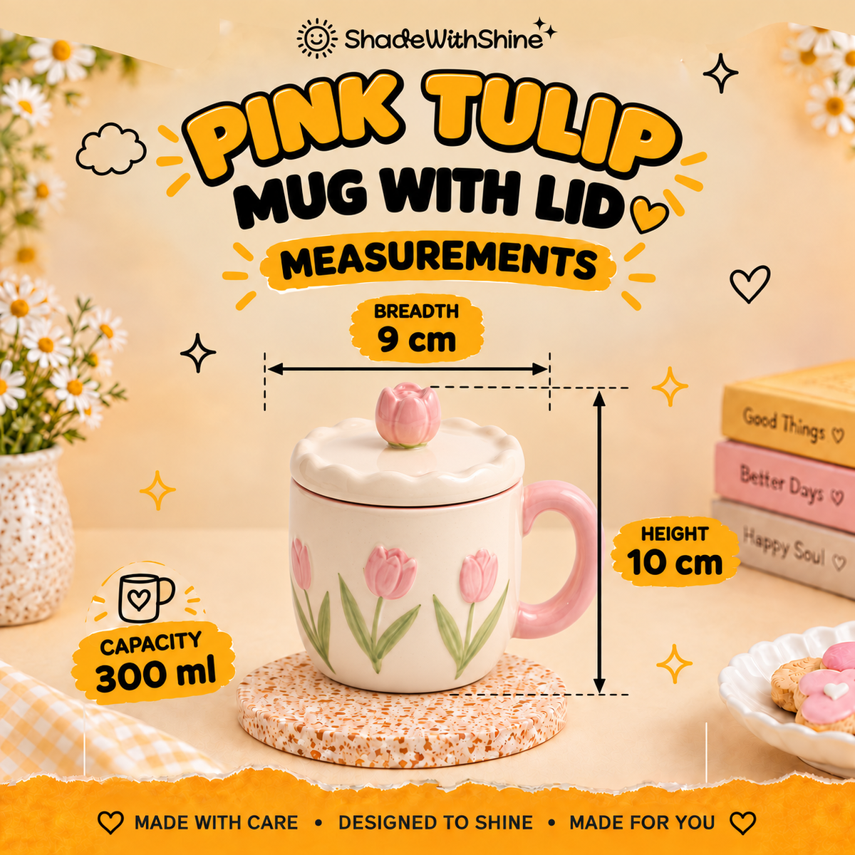Pink Tulip Mug with Lid