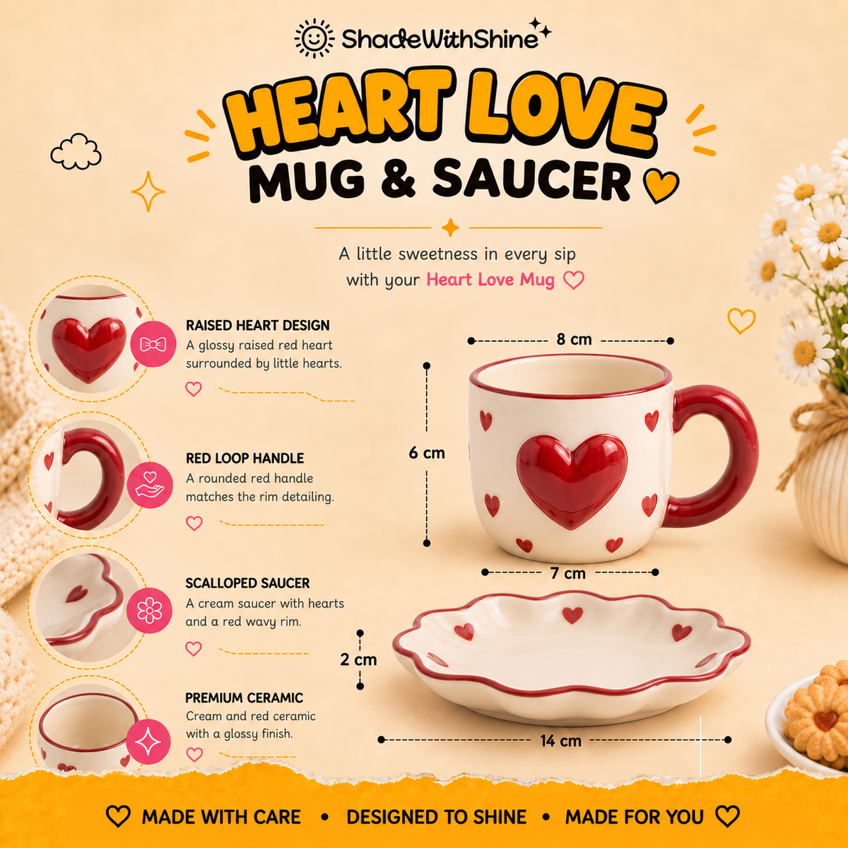 Heart Love Mug & Saucer