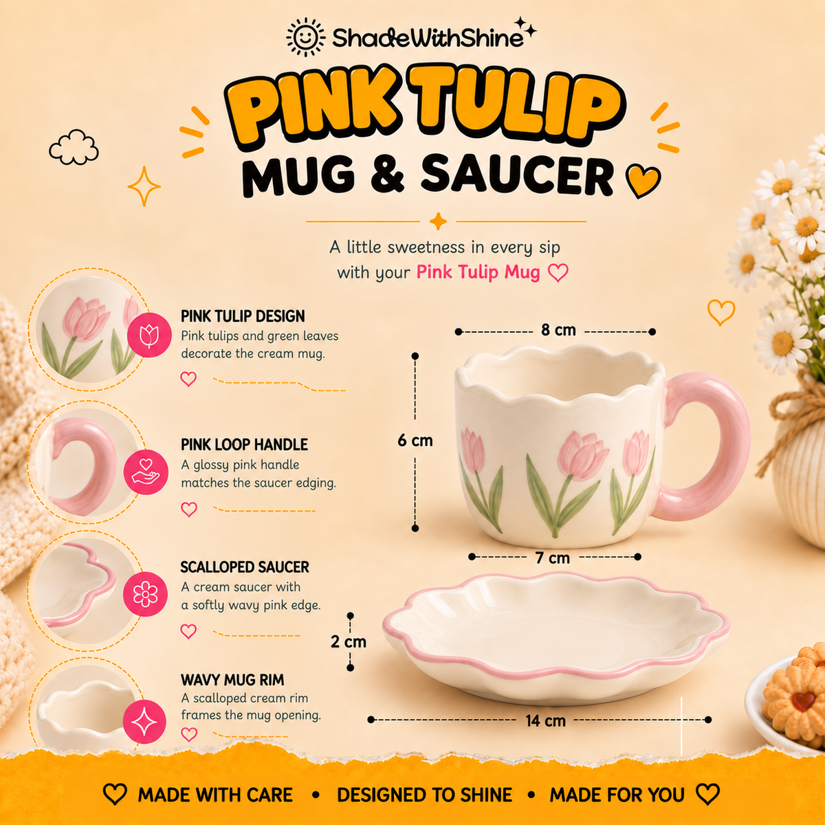 Pink Tulip Mug & Saucer