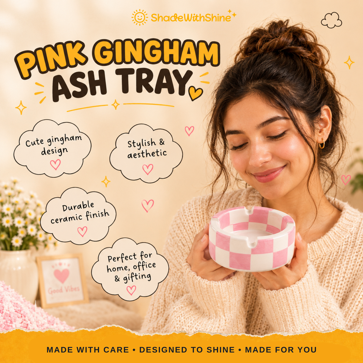 Pink Gingham Ashtray