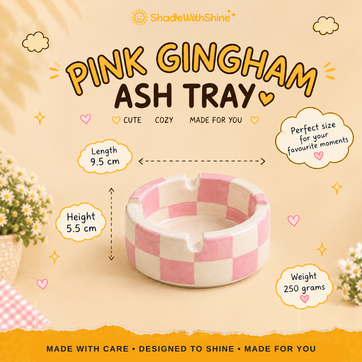 Pink Gingham Ashtray